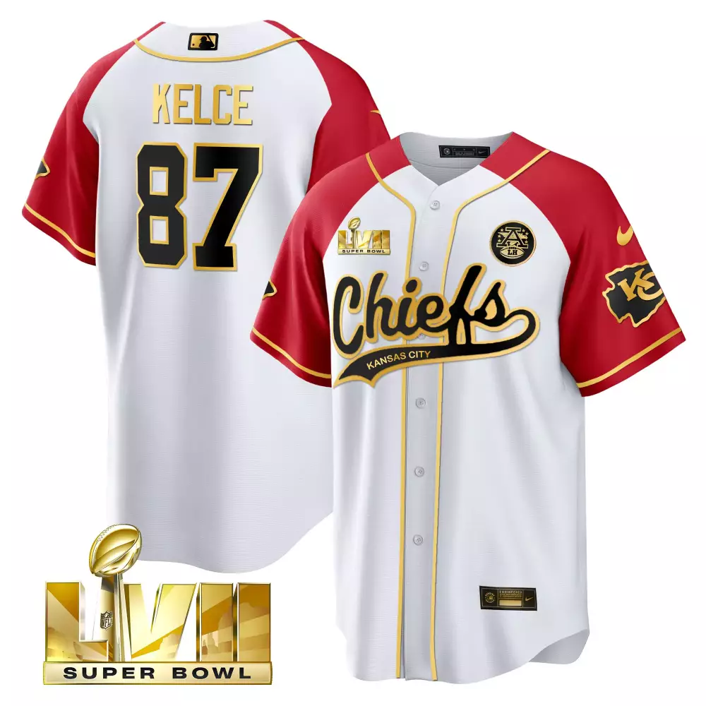 Kelce Lvii 87 Kansas City Chiefs Jersey White Super Bowl Lviii Men Red Gold All Stitched