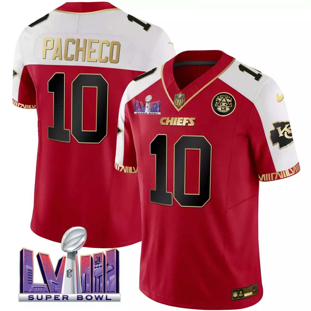 Isiah Pacheco 10 Chiefs Jersey Red Super Bowl Lviii Men White Black Gold Alternate