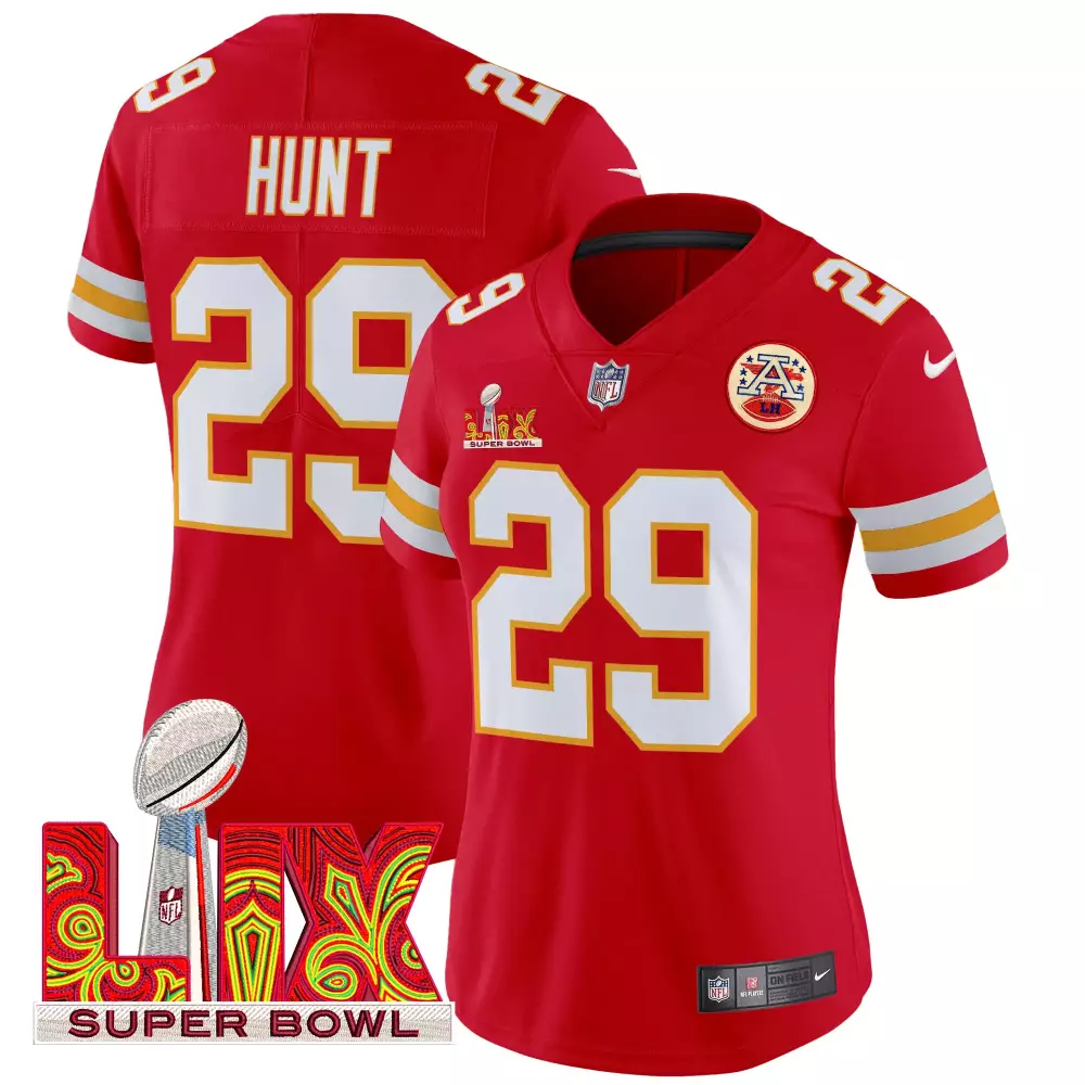 Kareem Hunt 29 Kansas City Chiefs Jersey Red Super Bowl Lix 2022 Women Replica White