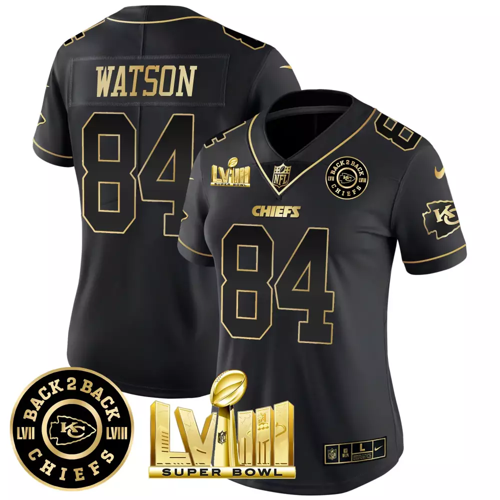 Justin Watson 84 Chiefs Jersey Black Super Bowl Champions Lvii Lviii Women Gold Vapor