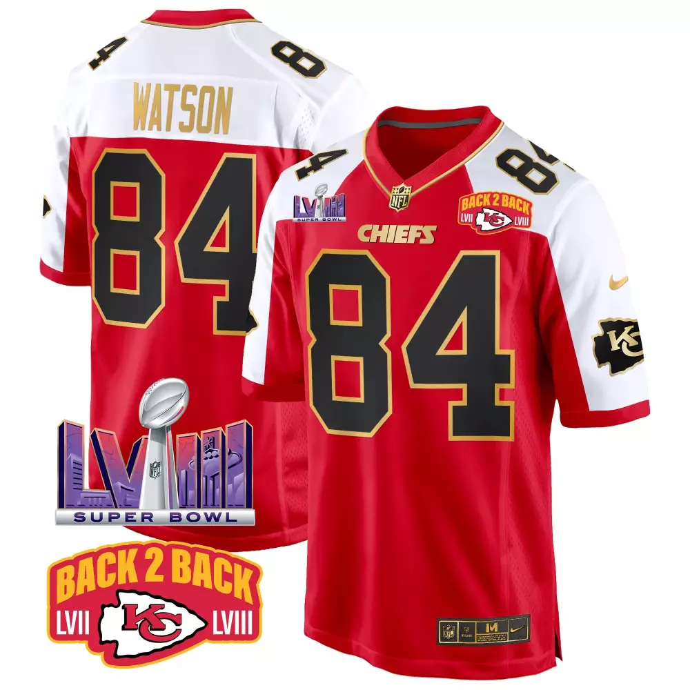 Justin Watson 84 Chiefs Jersey Red Super Bowl Lviii Champions 2023 Men Player Split Design