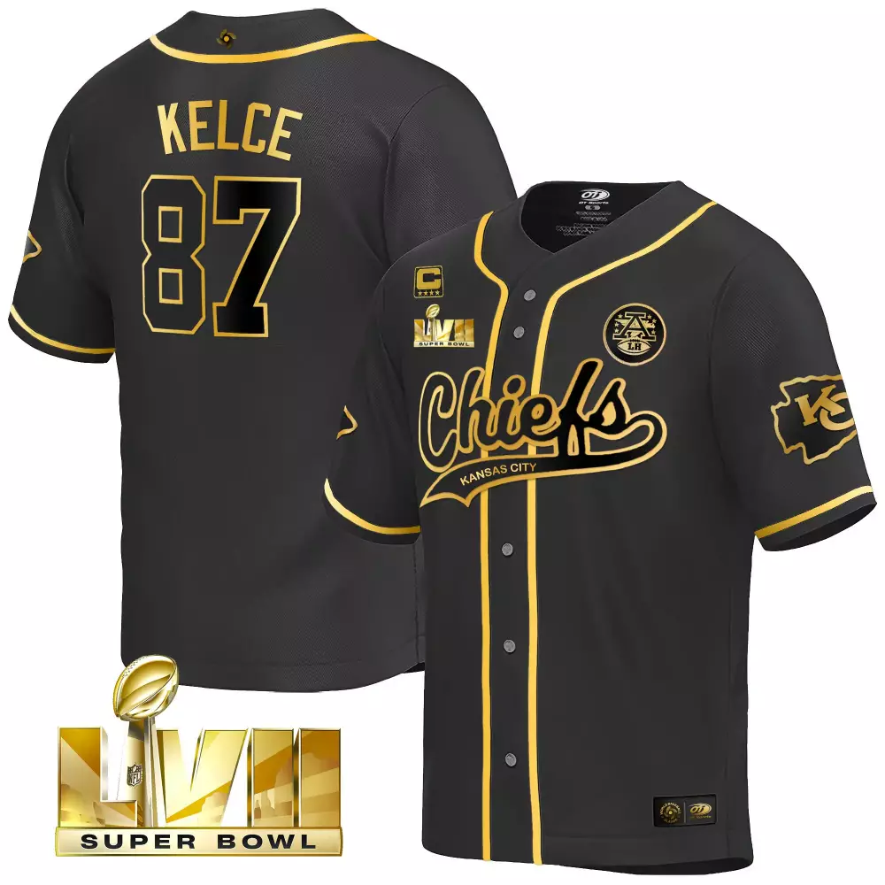 Travis Kelce 87 Jersey Black Super Bowl Lvii Champions Kansas City Chiefs Men Gold