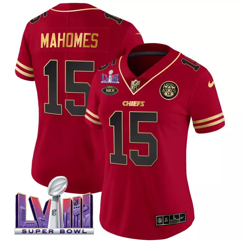 Patrick Mahomes 15 Chiefs Jersey Red Super Bowl Lvii Nkh Men Player Gold Black Vapor