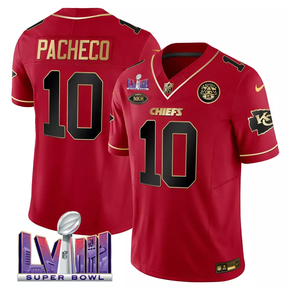 Isiah Pacheco 10 Chiefs Jersey Red Super Bowl Lviii Nkh Men Player Black Gold Vapor
