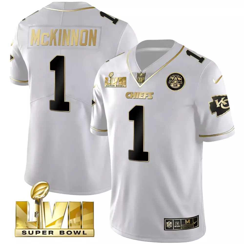 Jerick Mckinnon 1 Chiefs Jersey White Super Bowl Lvii Men Authentic Black Gold All