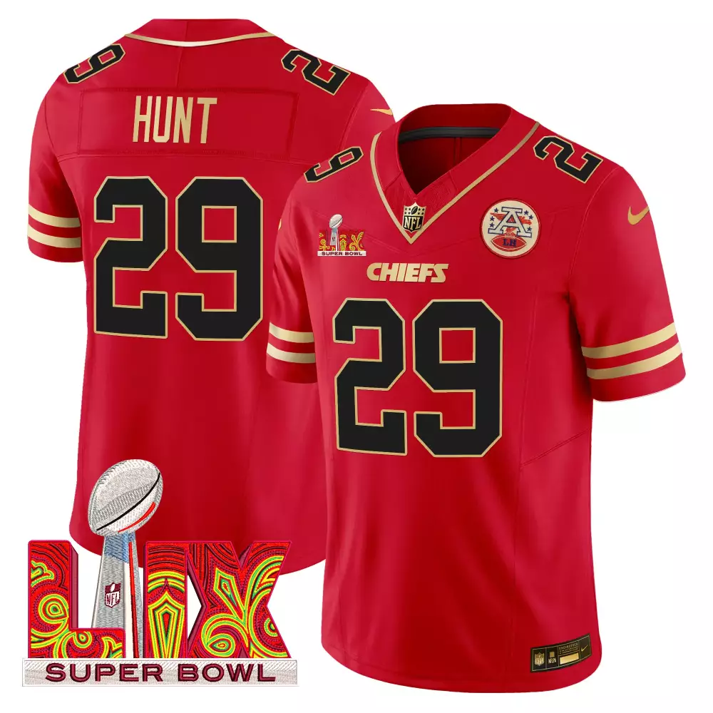 Kareem Hunt 29 Chiefs Jersey Red Super Bowl Lix Men Player Gold Black Vapor Limited