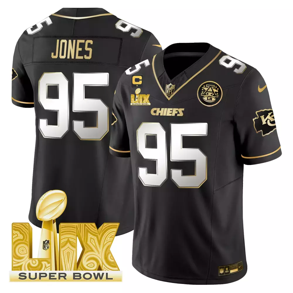 Chris Jones 95 Chiefs Jersey Black Super Bowl Lviii Men Gold White Limited Vapor