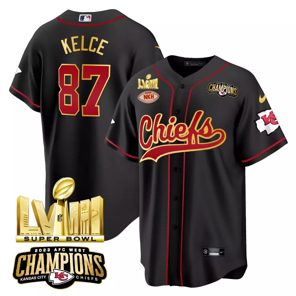 Travis Kelce 87 Jersey Black Super Bowl Lvii Champions Kansas City Chiefs AFC West