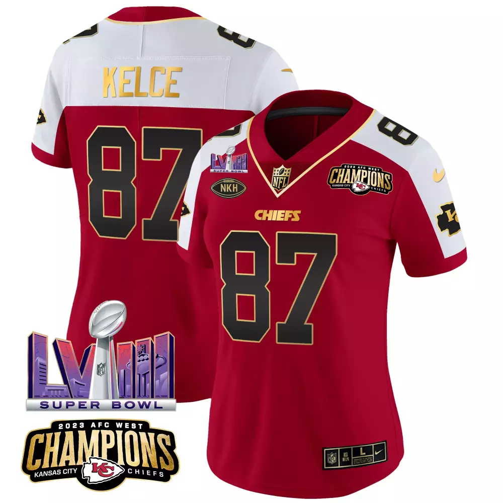 Travis Kelce 87 Chiefs Jersey Red Super Bowl Lvii Champions 2023 AFC West Men Alternate