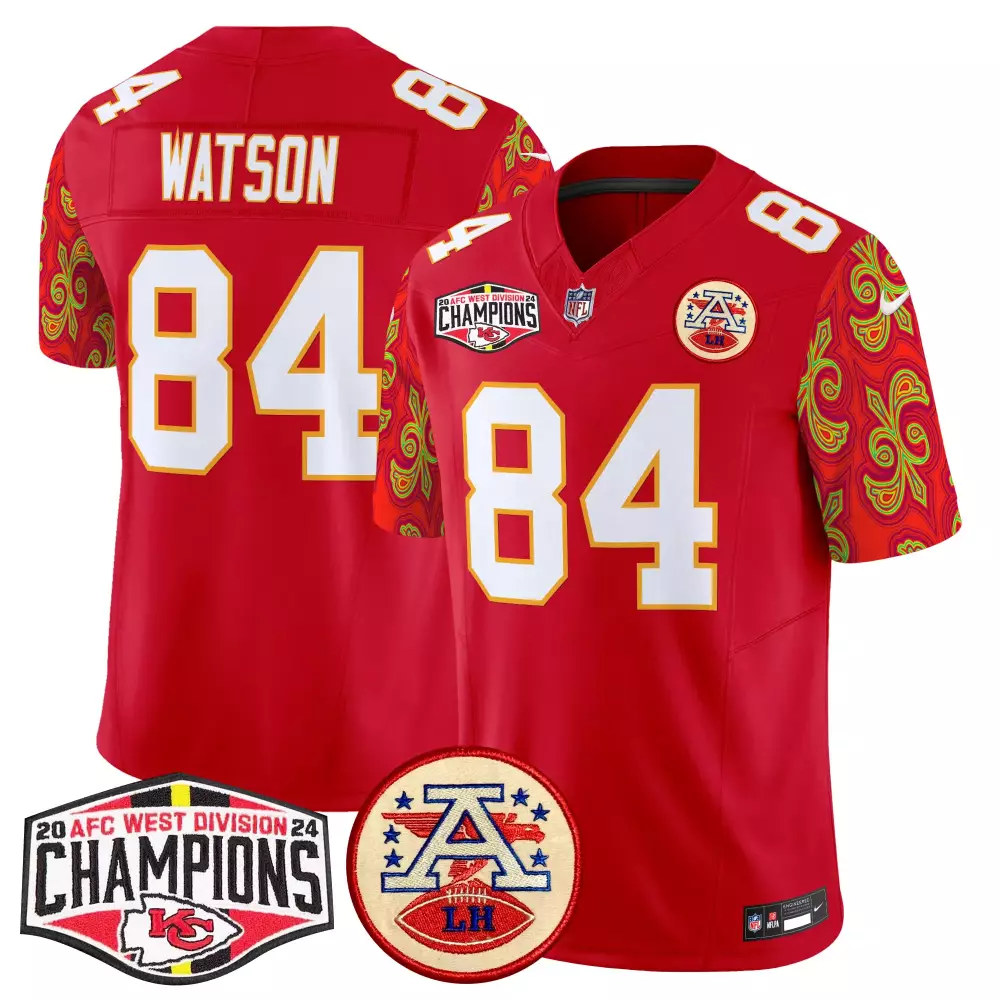 Justin Watson 84 Chiefs Jersey Red AFC West Division Champions Lh Men NFL White Yellow
