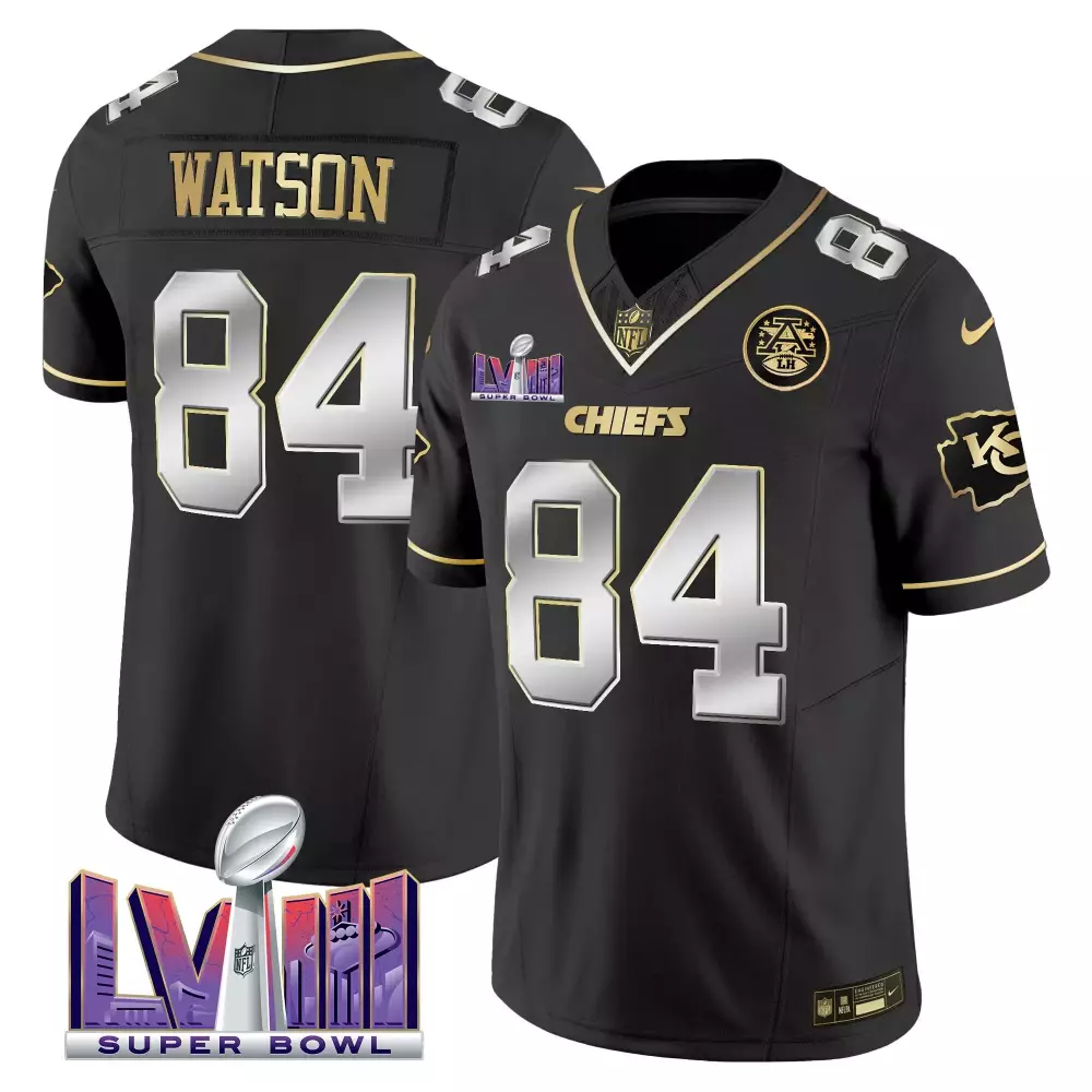 Tre Watson 84 Chiefs Jersey Black Super Bowl Lviii Men Gold Silver Limited Vapor