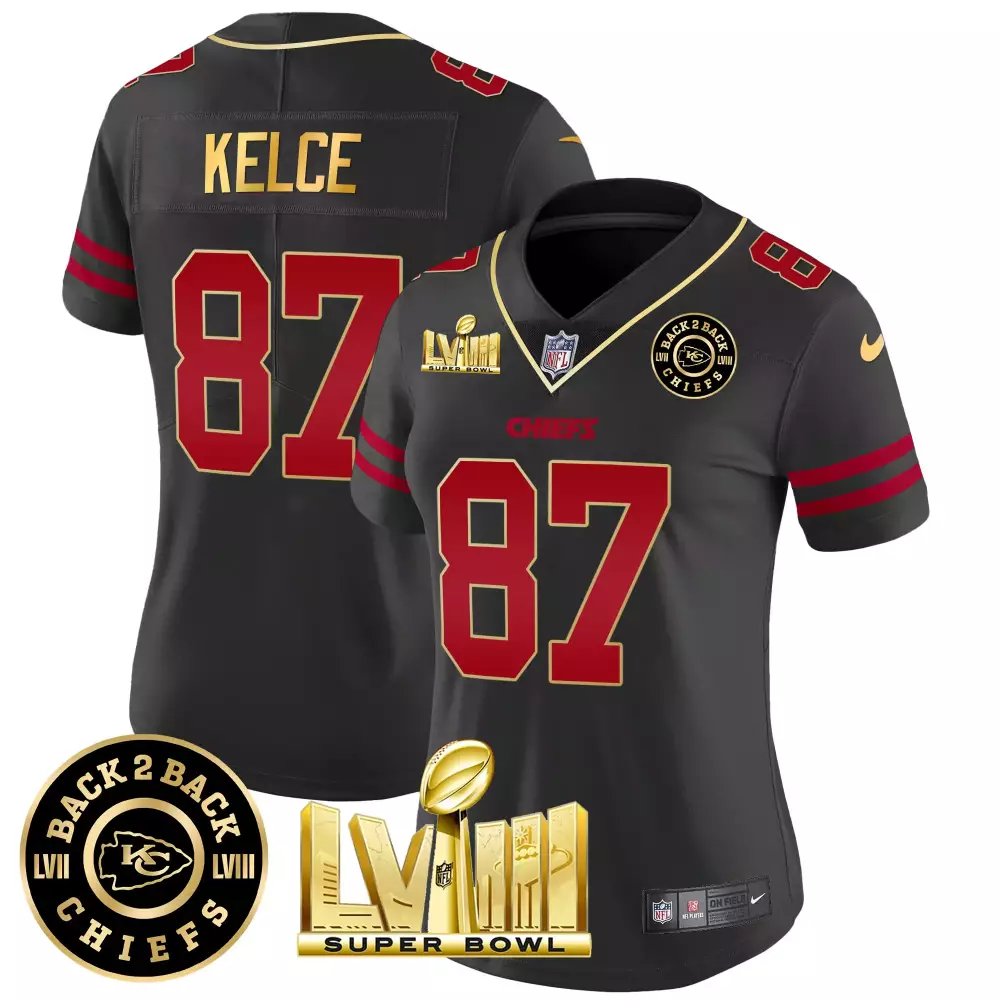 Kelce Lvii 87 Chiefs Jersey Black Super Bowl Lviii Champions 2023 Men Standard Red