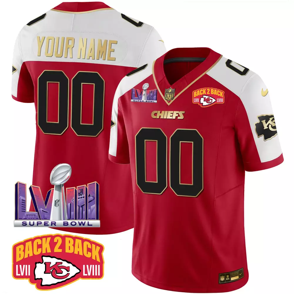 Custom Chiefs Jersey Red Super Bowl Lviii Champions Back 2 Men White Black Vapor