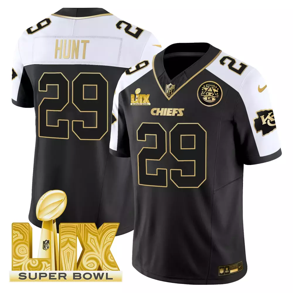 Kareem Hunt 29 Chiefs Jersey Black Super Bowl Lix Men Alternate White Gold Vapor