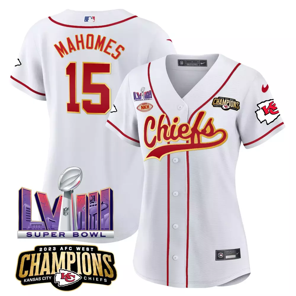 Patrick Mahomes 15 Jersey White Super Bowl Lvii Champions Kansas City Chiefs AFC West 2023