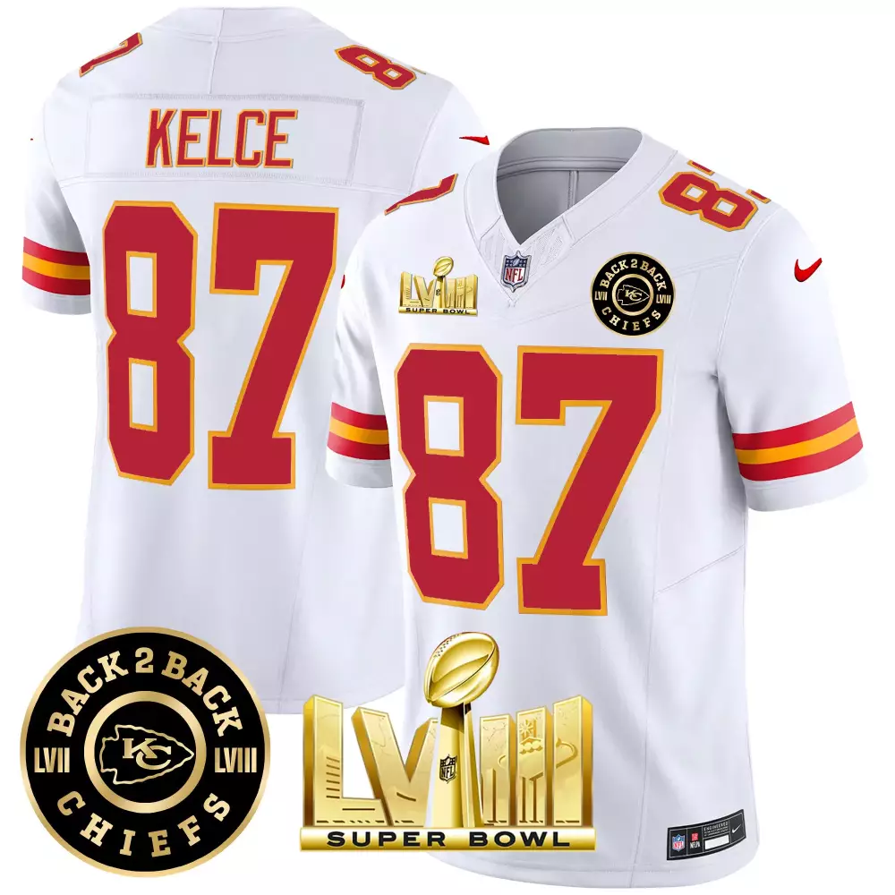 Kelce Lvii 87 Kansas City Chiefs Jersey White Super Bowl Lviii Champions 2022 Men
