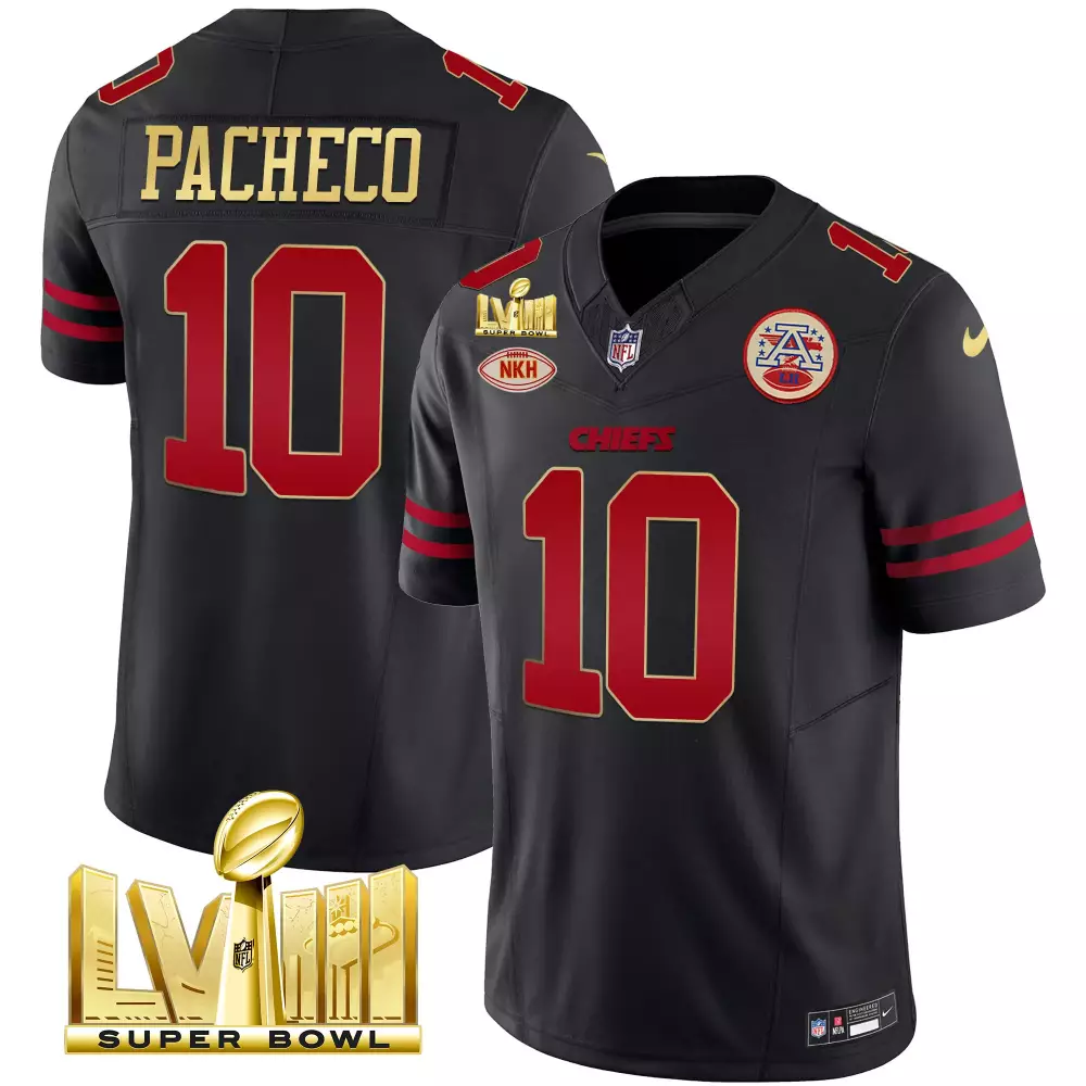 Isiah Pacheco 10 Chiefs Jersey Black Super Bowl Lvii Nkh 2023 Men Game Red Gold Vapor