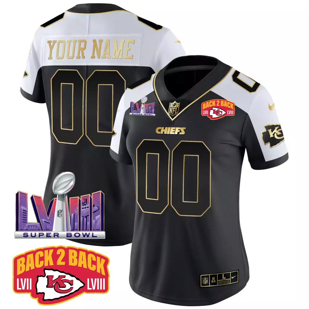 Custom Chiefs Jersey Black Super Bowl Champions Lvii Lviii Men Split Design White