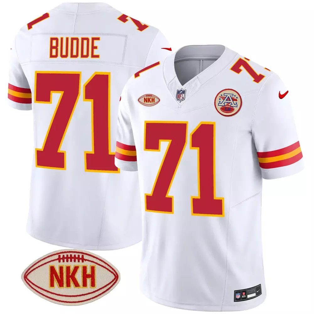Budde 71 Kansas City Chiefs Jersey White Men Player Red Yellow Vapor All Stitched