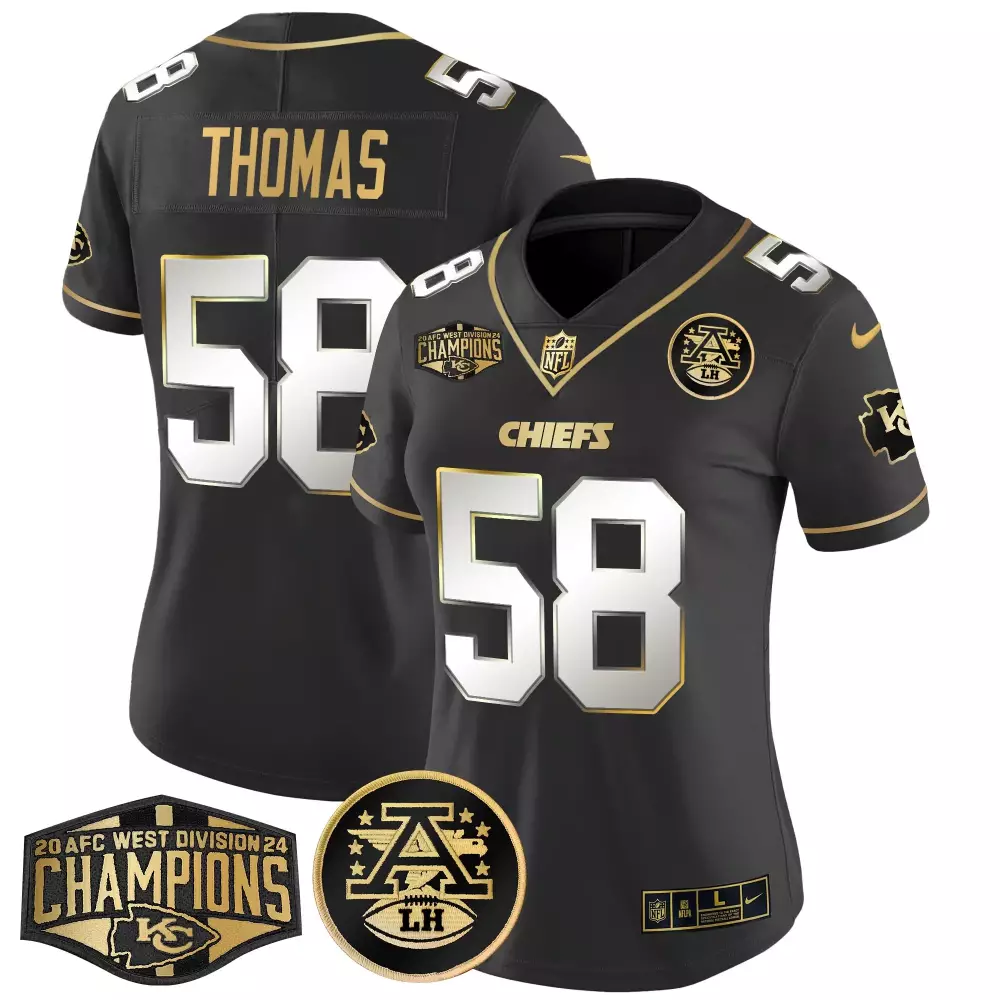 Derrick Thomas 58 Chiefs Jersey Black AFC West Division Champions Lh Men Player Gold