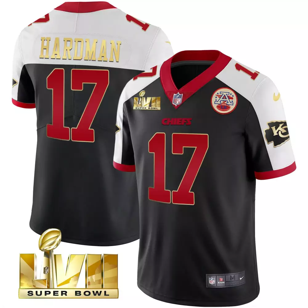 Mecole Hardman 17 Chiefs Jersey Black Super Bowl Lvii 2023 Men Red White Alternate