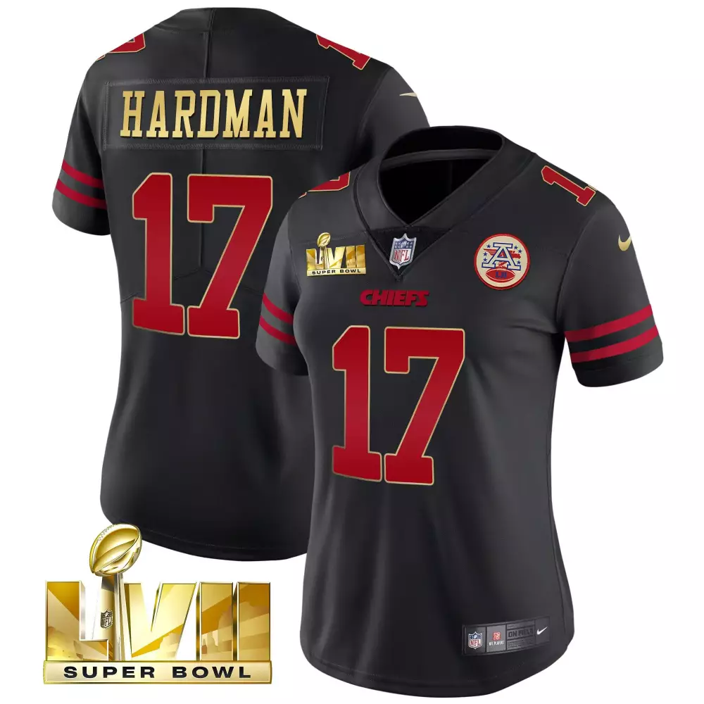 Mecole Hardman 17 Chiefs Jersey Black Super Bowl Lvii Men Game Red Gold All Stitched