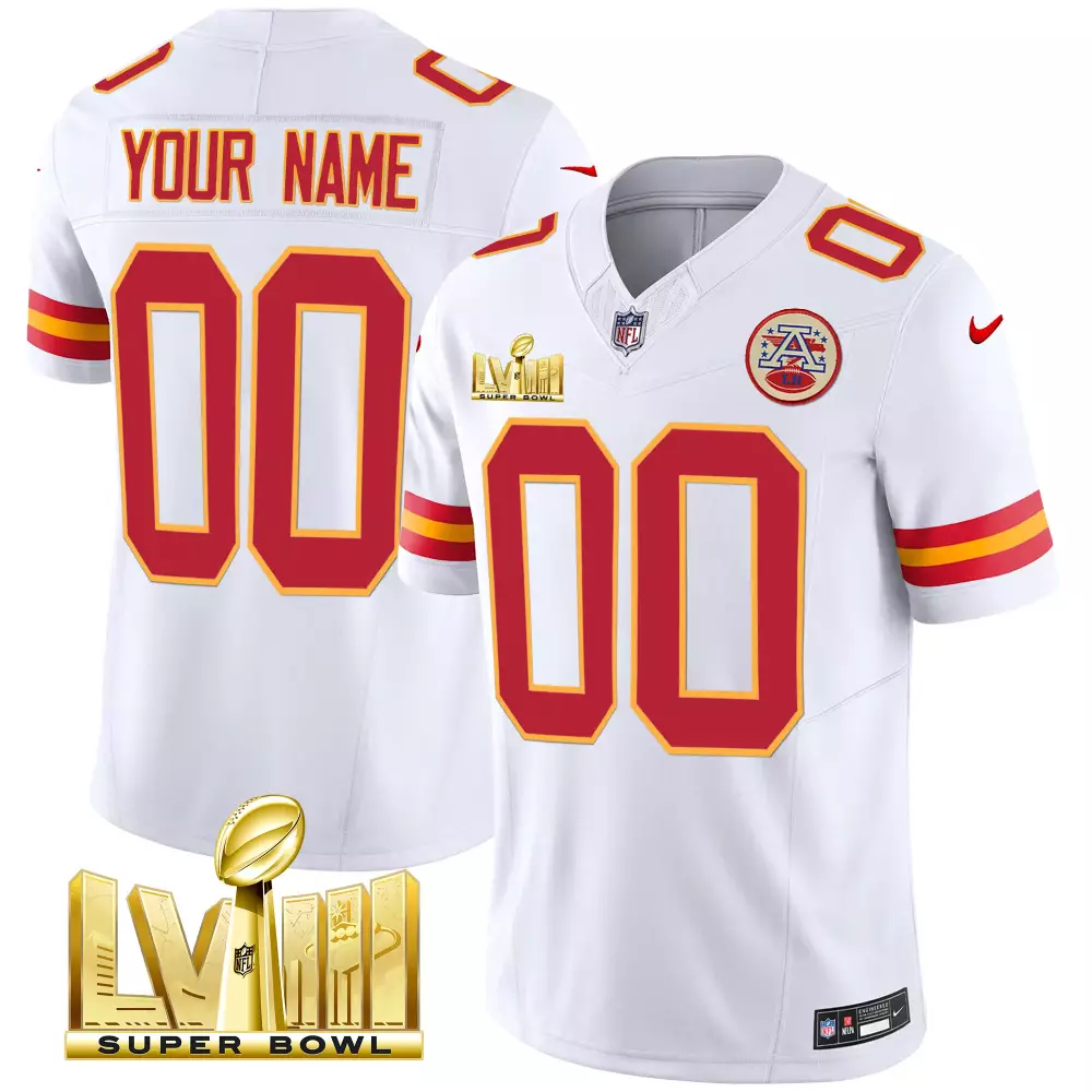 Custom Kansas City Chiefs Jersey White Super Bowl Lviii Men Red Yellow All Stitched