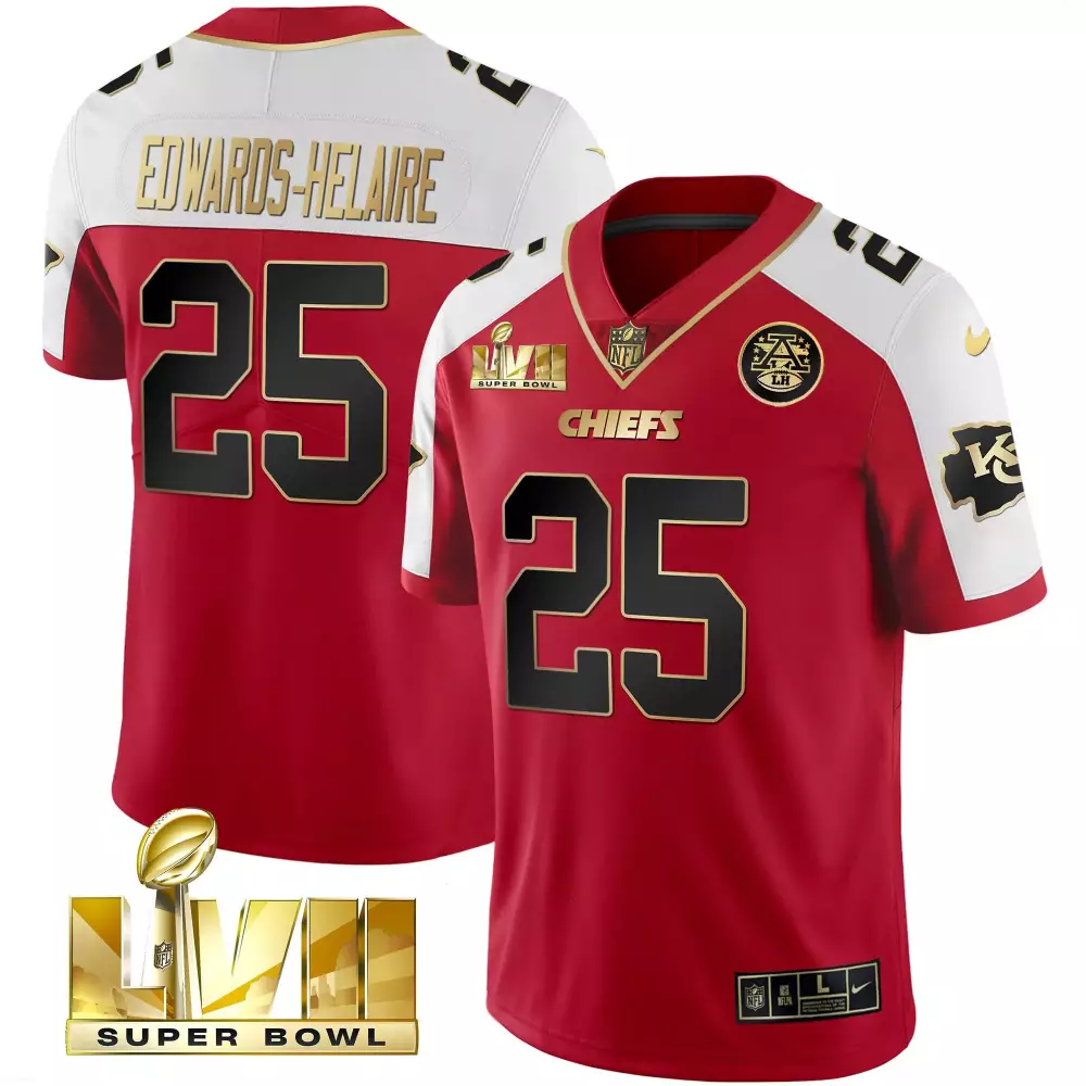 Edwards Helaire 25 Chiefs Jersey Red Super Bowl Lvii Men Split Design White Black