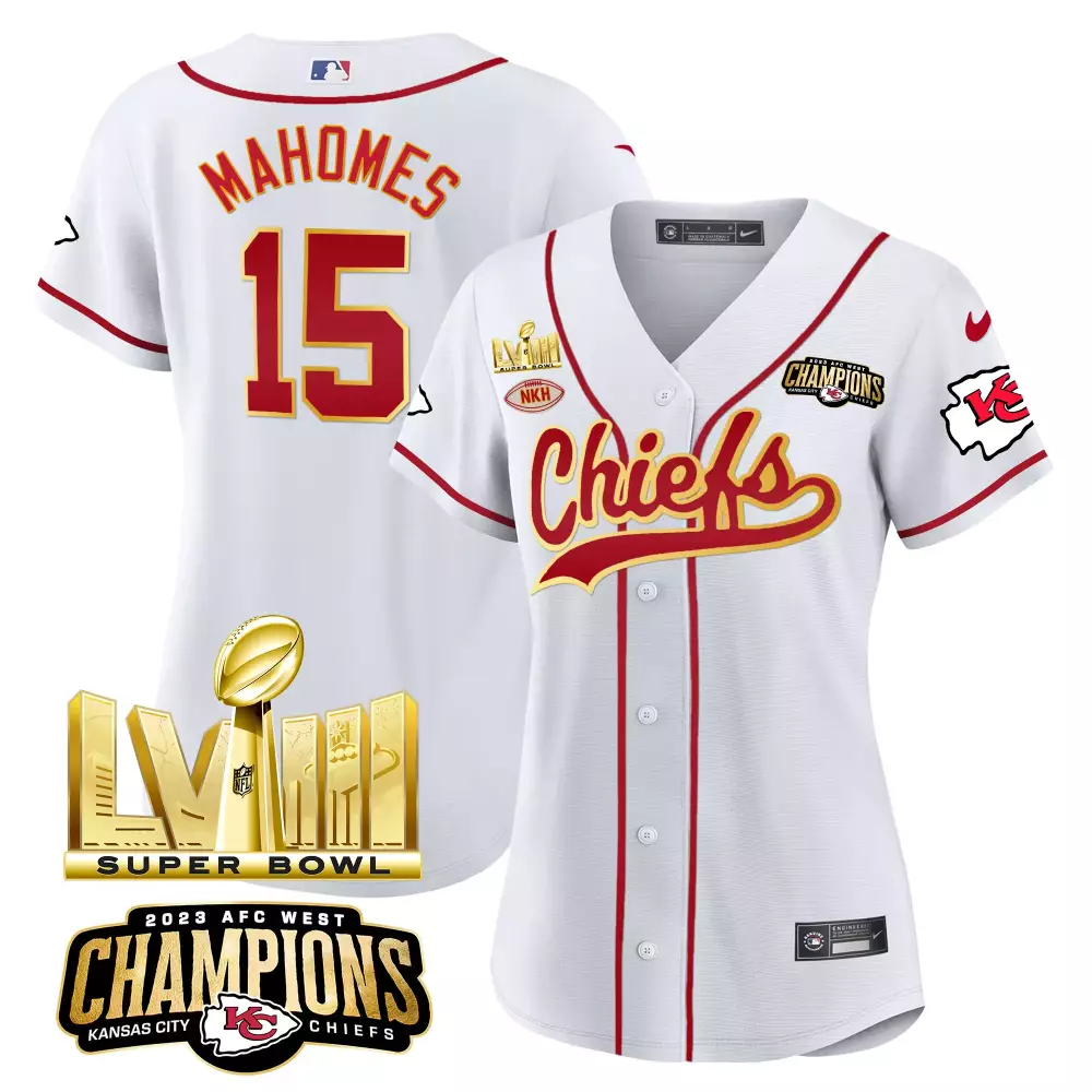 Patrick Mahomes 15 Jersey White Super Bowl Lvii Kansas City Chiefs AFC West Champions 2023