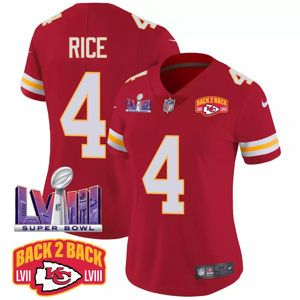 Rashee Rice 4 Kansas City Chiefs Jersey Red Back 2 Super Bowl Lviii Lvii 2023 Men