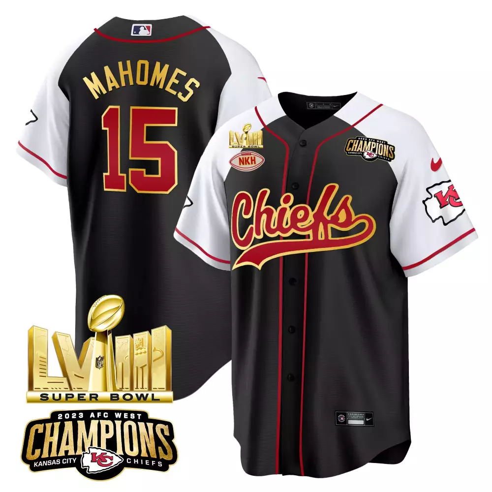 Mahomes Male 15 Jersey Black Super Bowl Champions Kansas City Chiefs Lviii Nkh Men