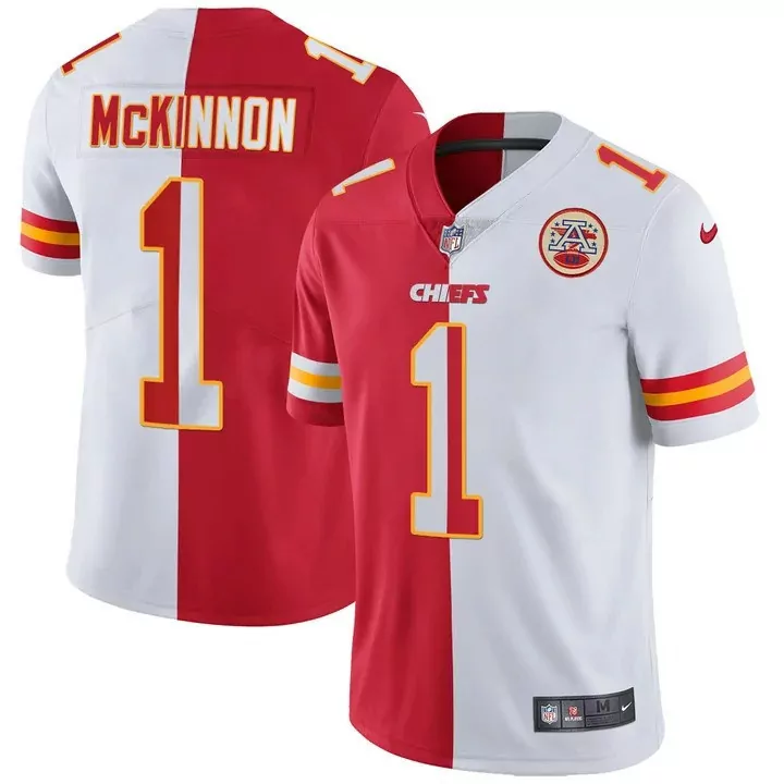 Jerick Mckinnon 1 Jersey Red Kansas City Chiefs Men Split Design White Yellow Stitched