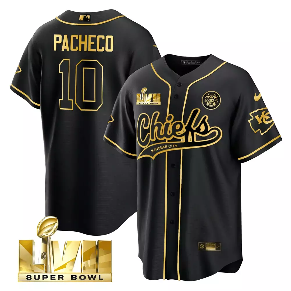 Isiah Pacheco 10 Jersey Black Super Bowl Lvii Kansas City Chiefs Men Gold Stitched