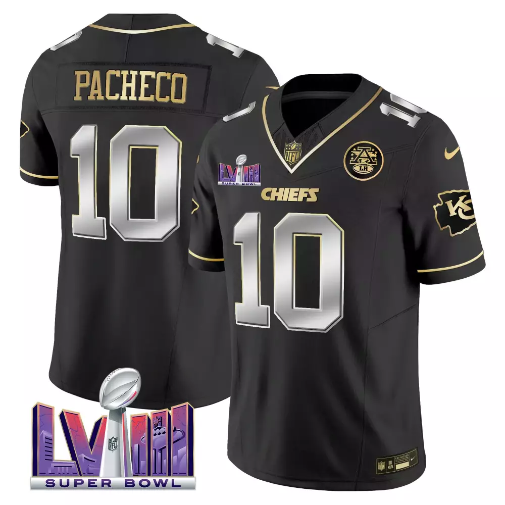 Isiah Pacheco 10 Chiefs Jersey Black Super Bowl Lviii Men Gold Silver Limited Vapor