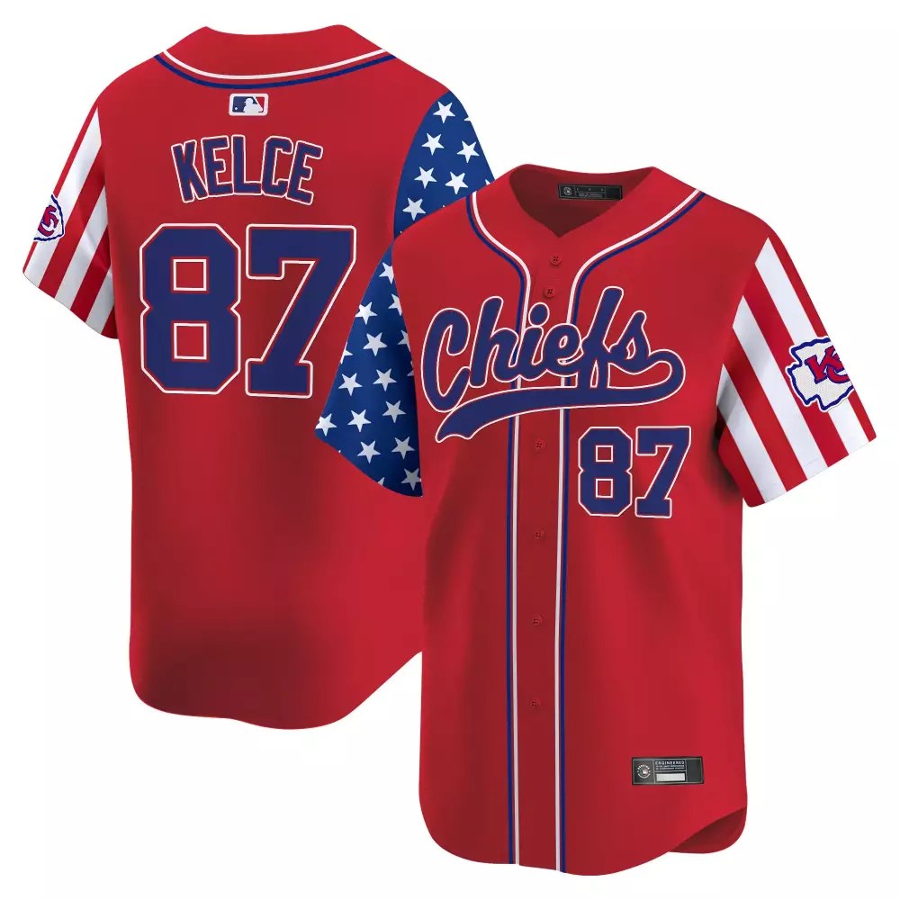 Kelce Independence 87 Jersey Red American Flag Kansas City Chiefs Kc Men Split Design