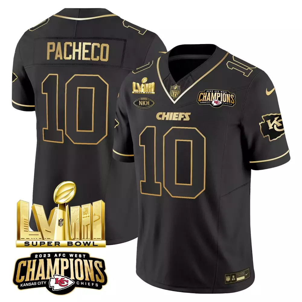 Isiah Pacheco 10 Jersey Black AFC West Champions Kansas City Chiefs Super Bowl Lvii 2023