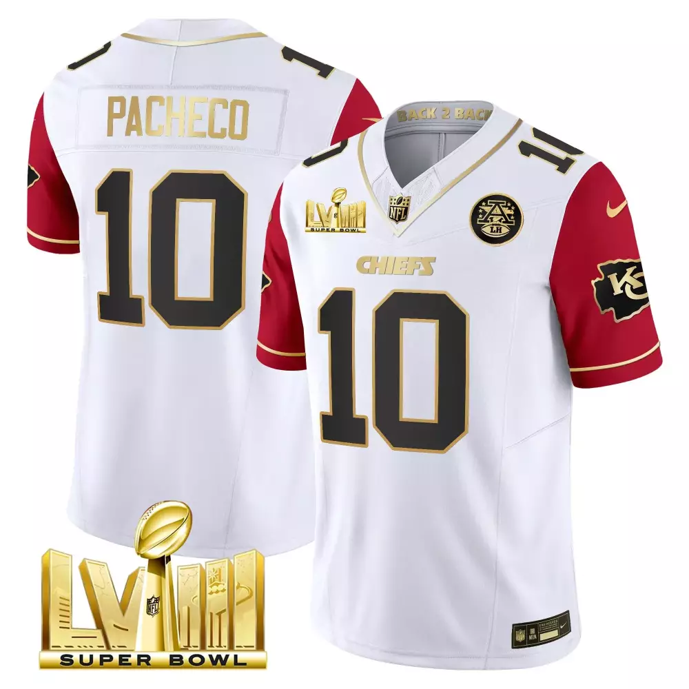 Isiah Pacheco 10 Chiefs Jersey White Super Bowl Lviii AFC Champions Men Authentic