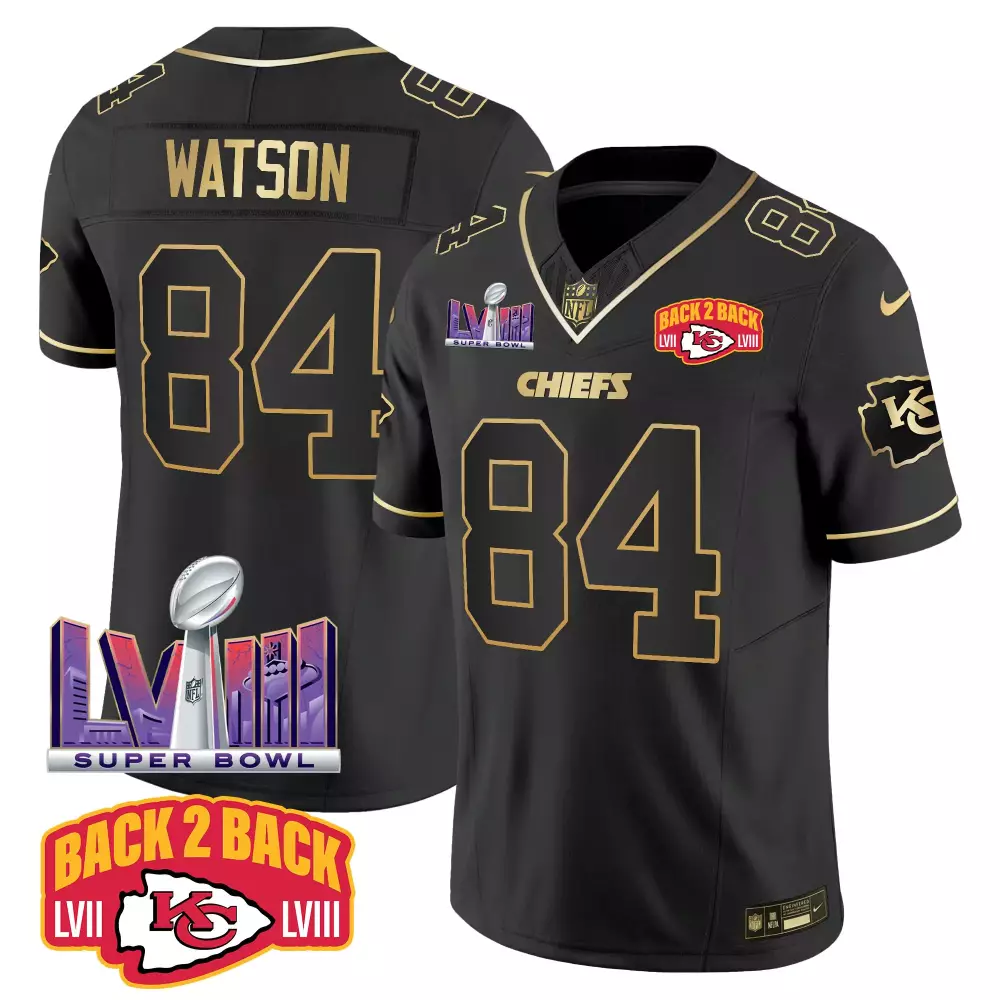 Justin Watson 84 Chiefs Jersey Black Super Bowl Lviii Champions Lvii Men Player Gold