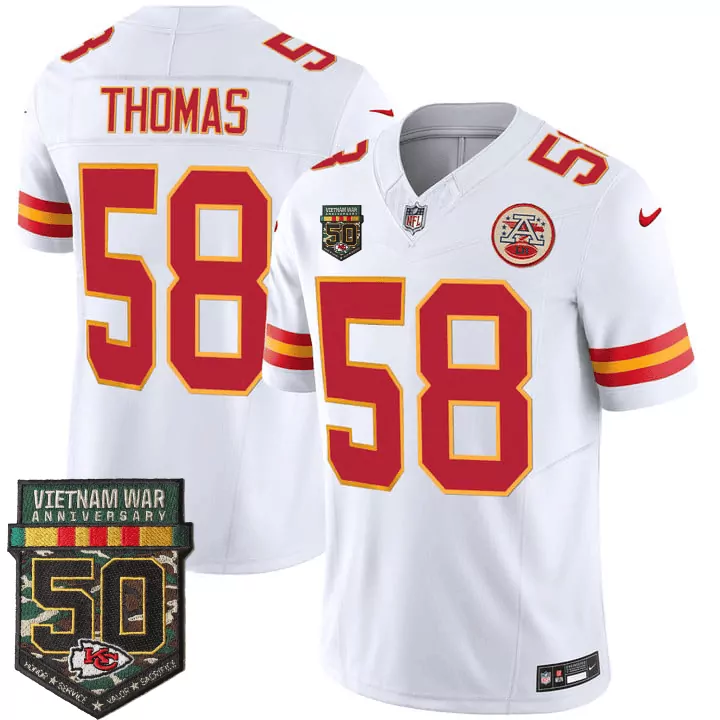 Derrick Thomas 58 Jersey White Kansas City Chiefs Vietnam War Anniversary 50th Men