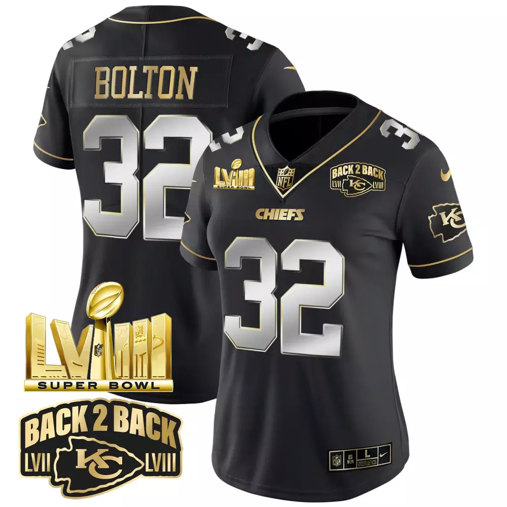 Bolton Back 32 Chiefs Jersey Black Super Bowl Lviii Champions 2023 Men Player Gold