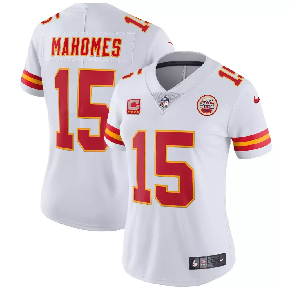 Patrick Mahomes 15 Jersey White Kansas City Chiefs Women Standard Alternate Red Gold