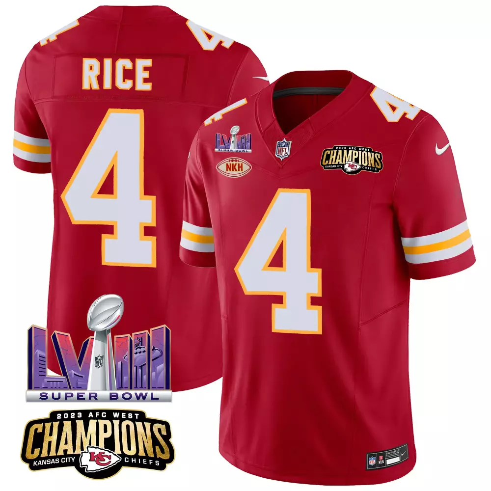 Rashee Rice 4 Kansas City Chiefs Jersey Red Super Bowl Lvii Champions 2023 AFC West