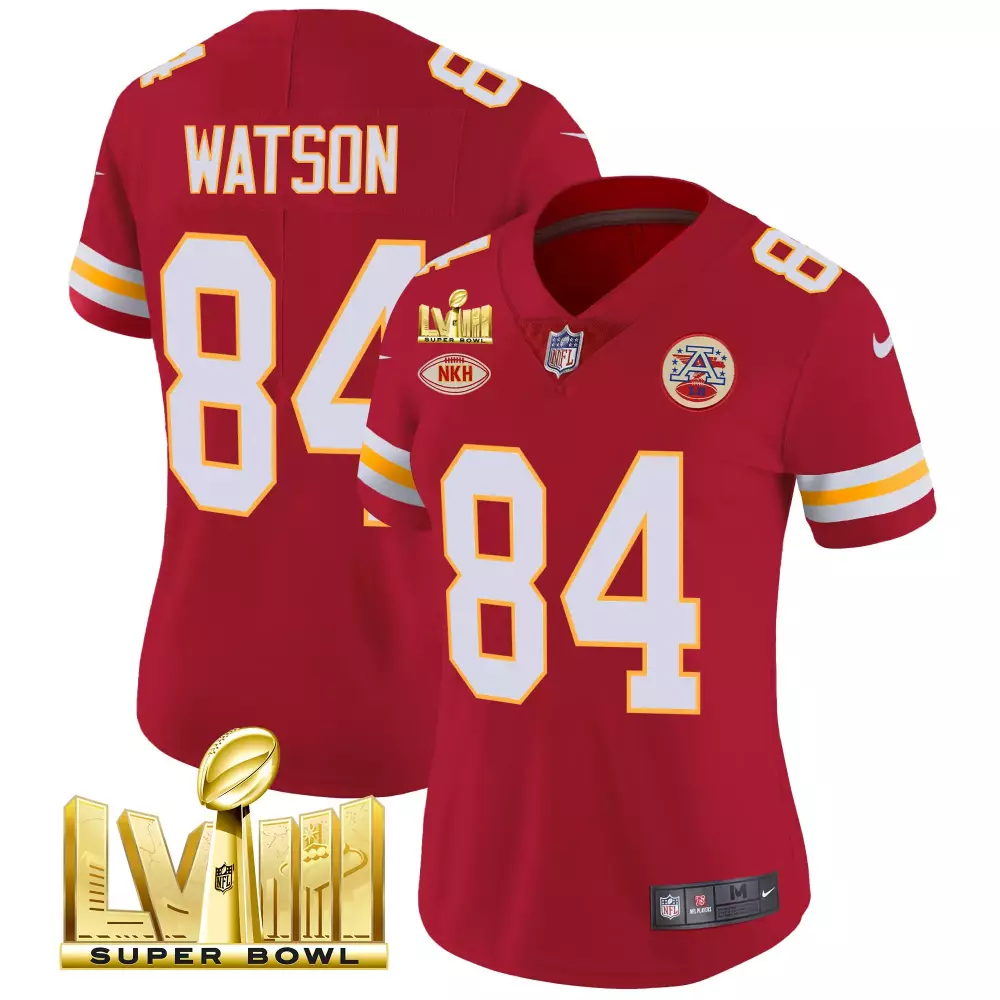 Tre Watson 84 Kansas City Chiefs Jersey Red Super Bowl Lvii Champions Men White Gold