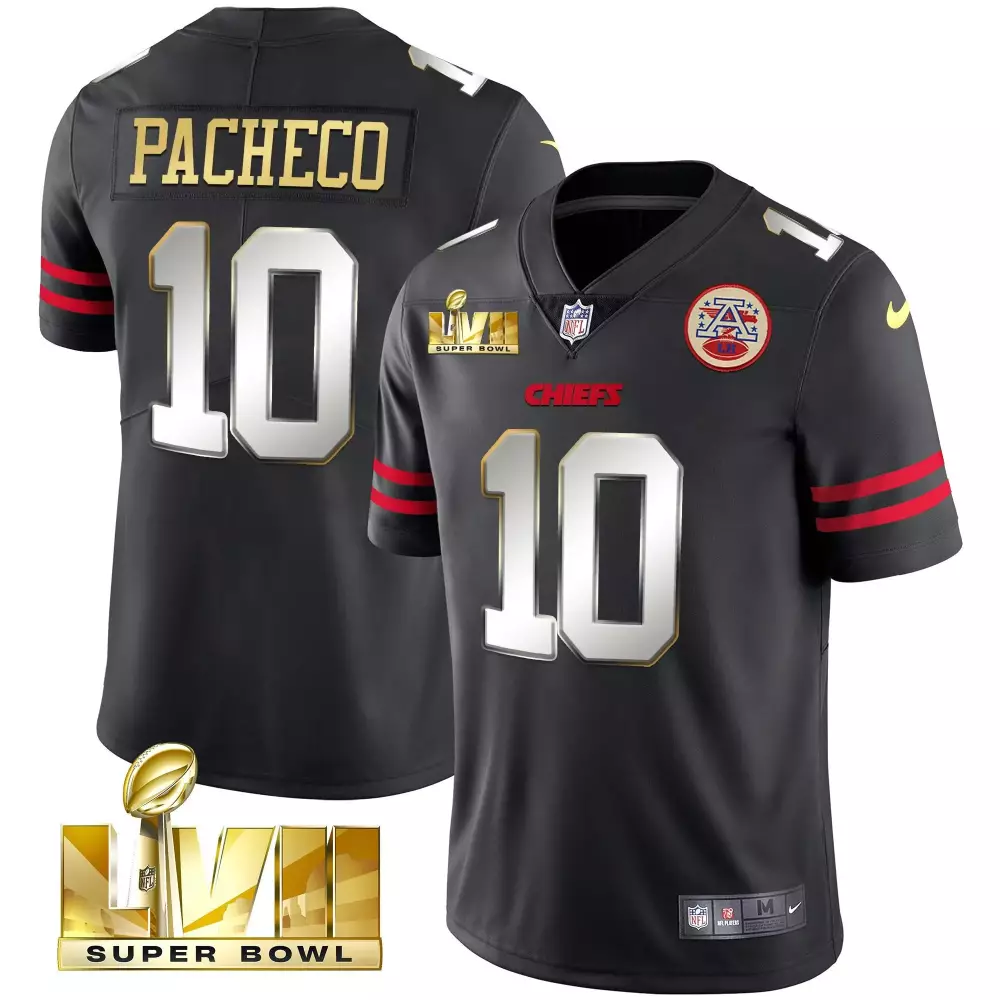 Isiah Pacheco 10 Chiefs Jersey Black Super Bowl Lviii 2023 Men Red White Gold Vapor