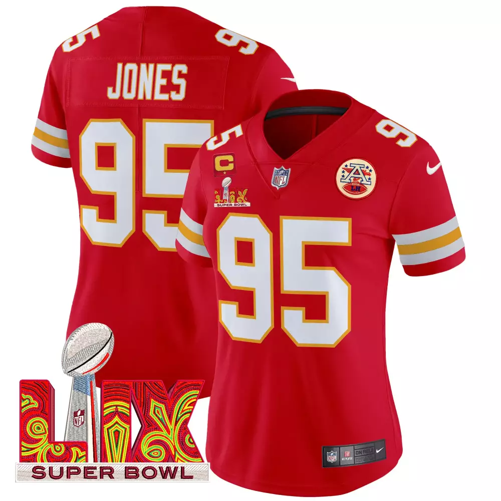 Chris Jones 95 Kansas City Chiefs Jersey Red Super Bowl Lix Women Standard White