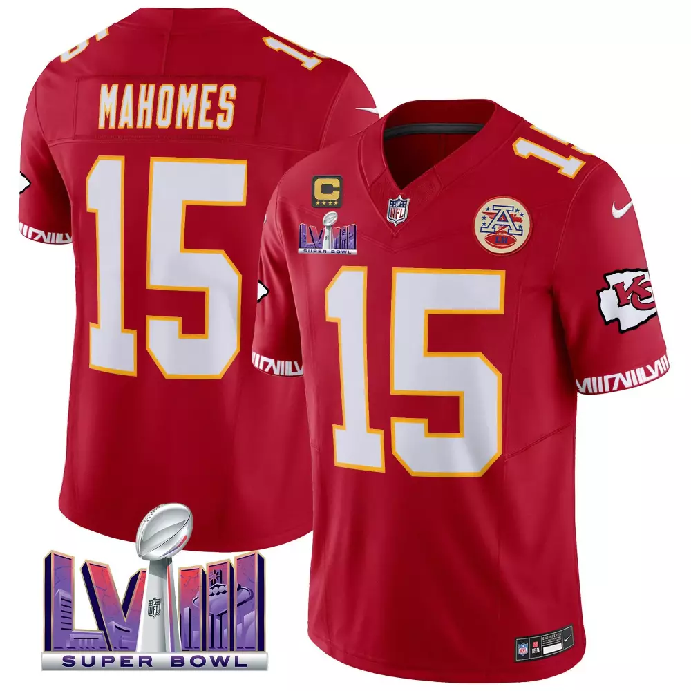 Patrick Mahomes 15 Jersey Red Super Bowl Lvii Champions Kansas City Chiefs (captain's Patch) AFC Championship 2022