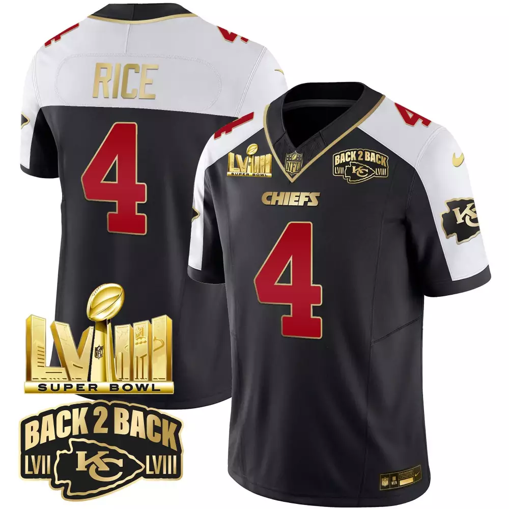 Rashee Rice 4 Kansas City Chiefs Jersey Black Super Bowl Lviii Champions Lvii-lviii 2023