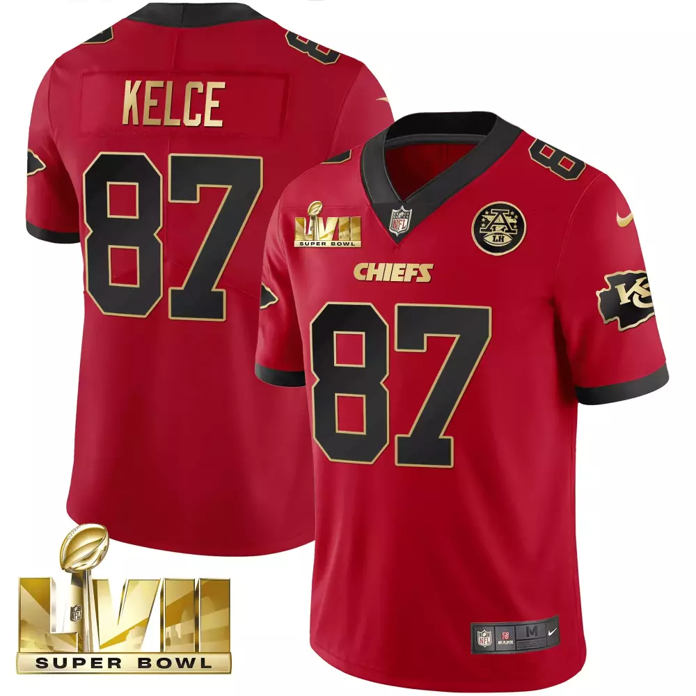 Travis Kelce 87 Chiefs Jersey Red Super Bowl Lvii Men Player Black Gold Vapor v2