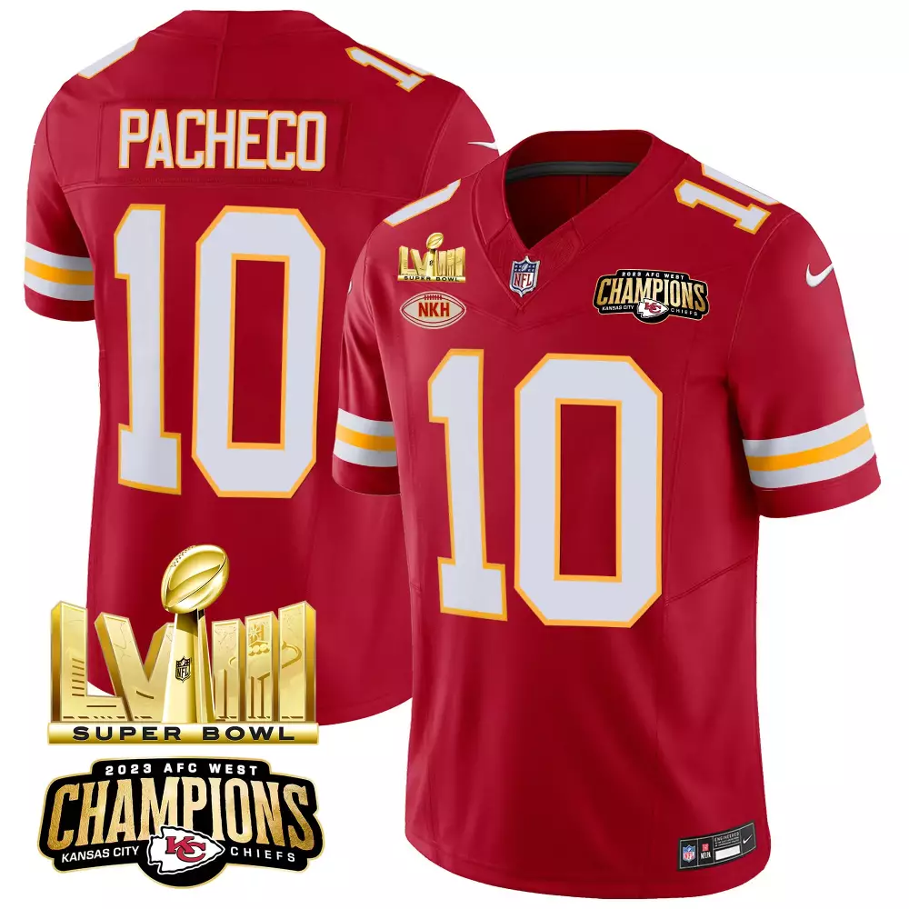 Isiah Pacheco 10 Jersey Red 2023 AFC West Champions Kansas City Chiefs Super Bowl Lvii