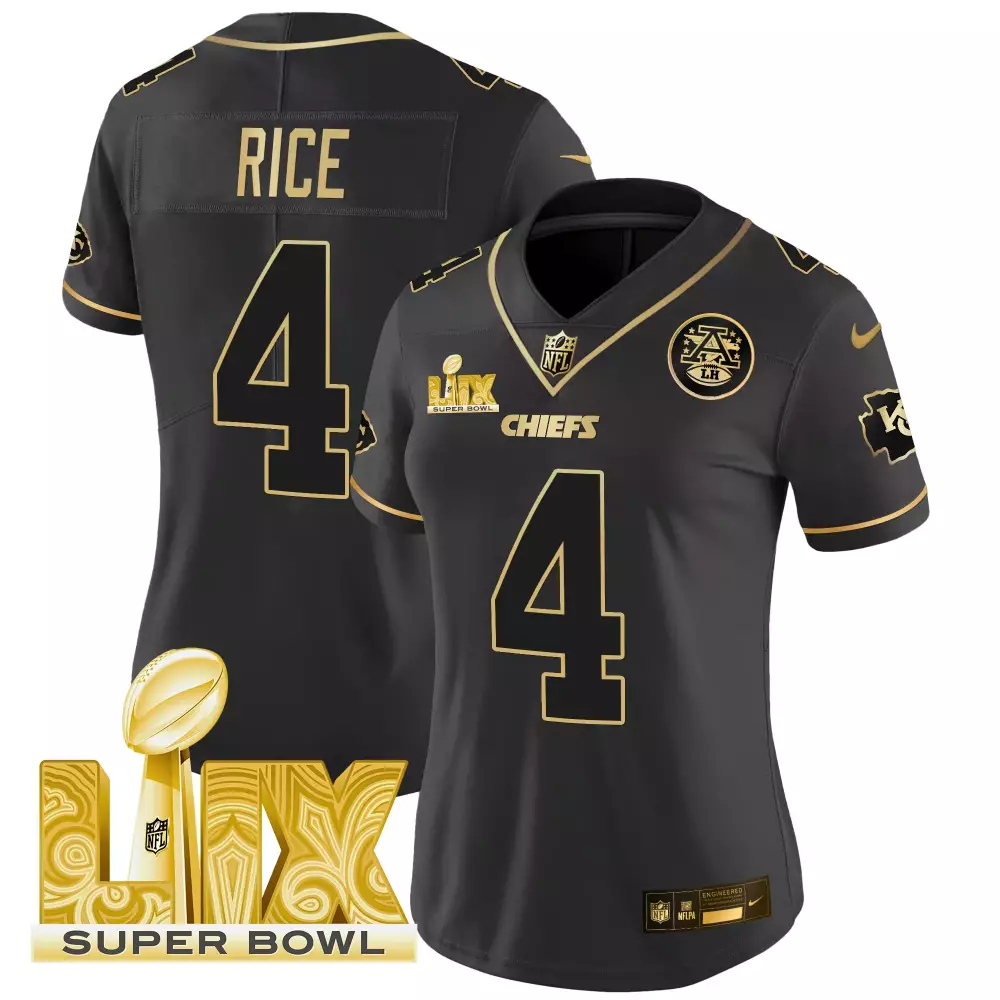 Rashee Rice 4 Chiefs Jersey Black Super Bowl Lix Men Player Gold Vapor Limited All
